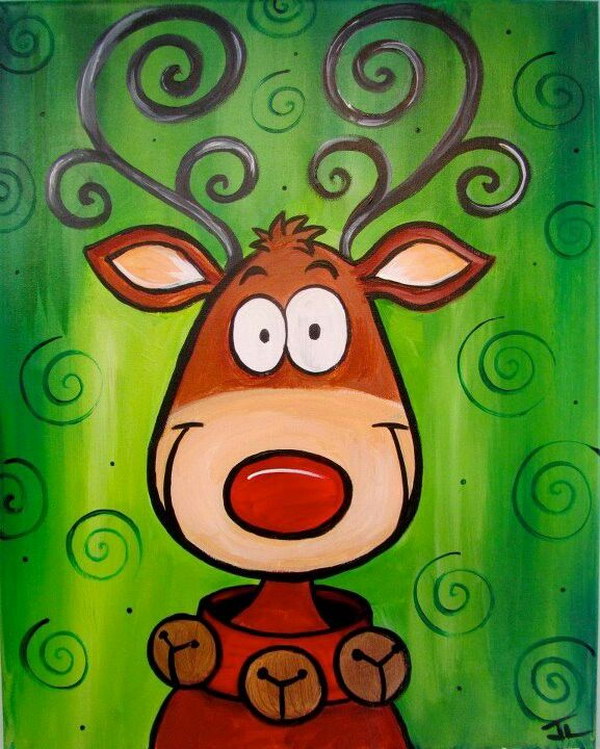 Cute Reindeer Christmas Canvas. 