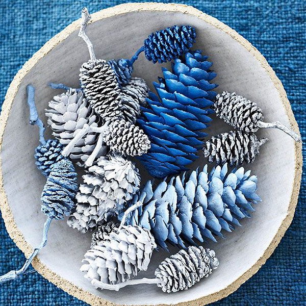 Silver and Blue Pinecones 