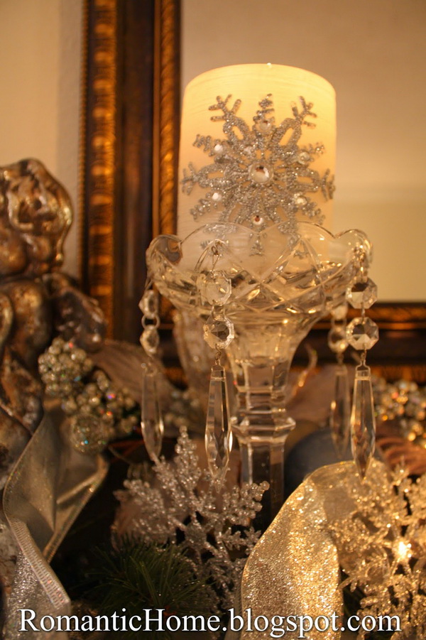 Elegant Cut Glass Candlesticks and Embellished Candles for Christmas Mantel