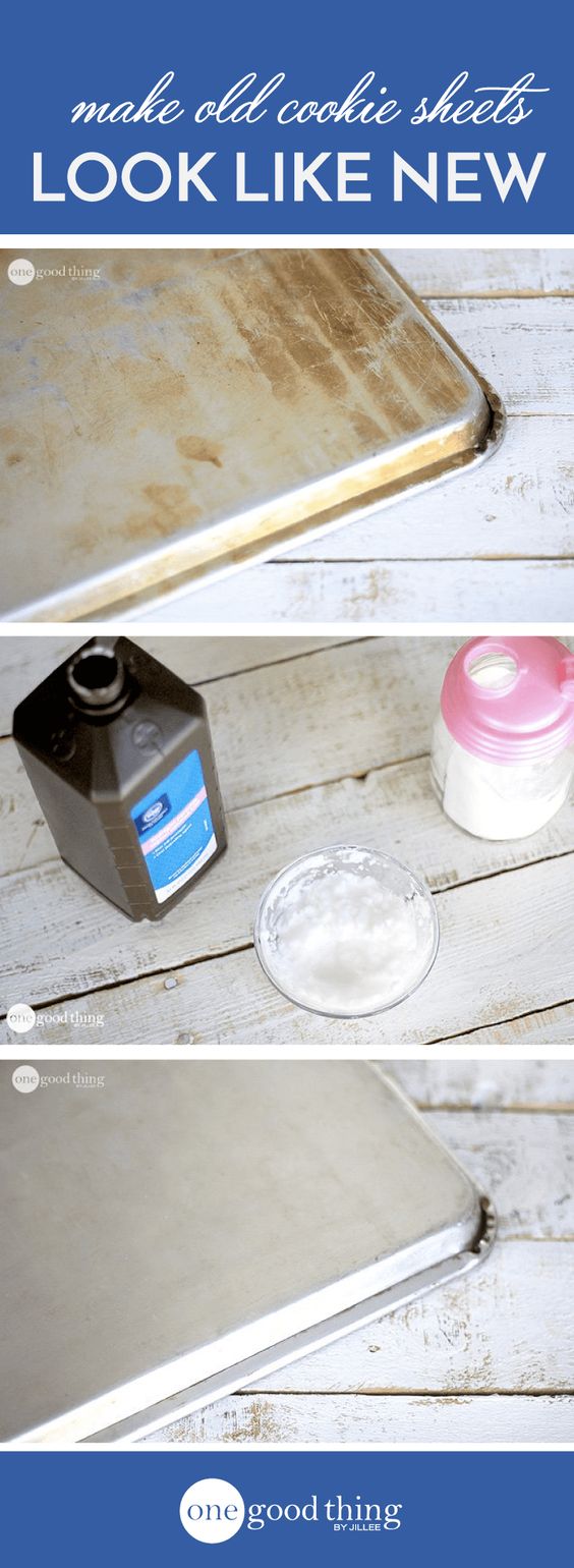 Use Baking Soda and Hydrogen Peroxide to Make Your Old Cookie Sheets Look Like New Again. 