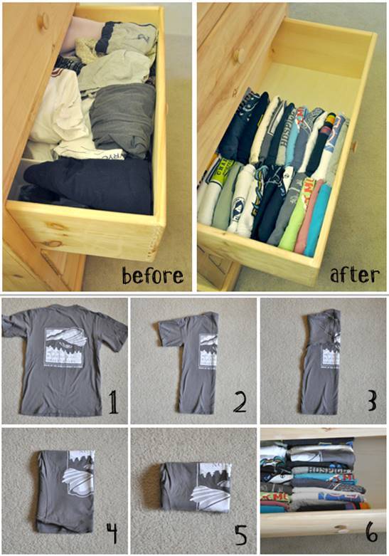 How to fold and organize your t-shirts in the drawer. 