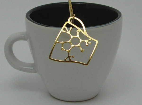 Caffeine Molecule in a Coffee Cup Necklace. 