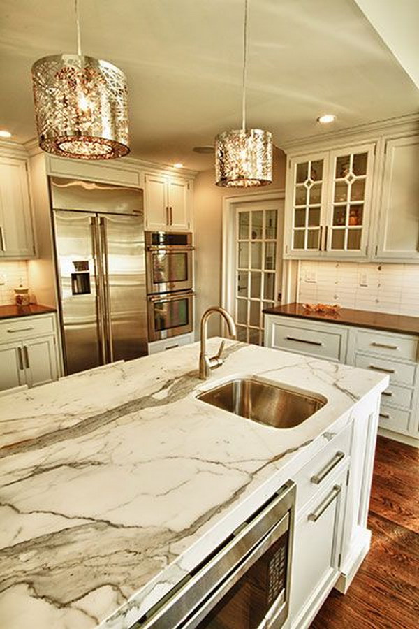 Stunning Calcutta Marble Island Countertop. 