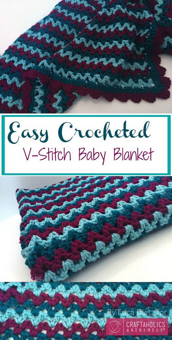 Crochet V-Stitch Baby Blanket. 