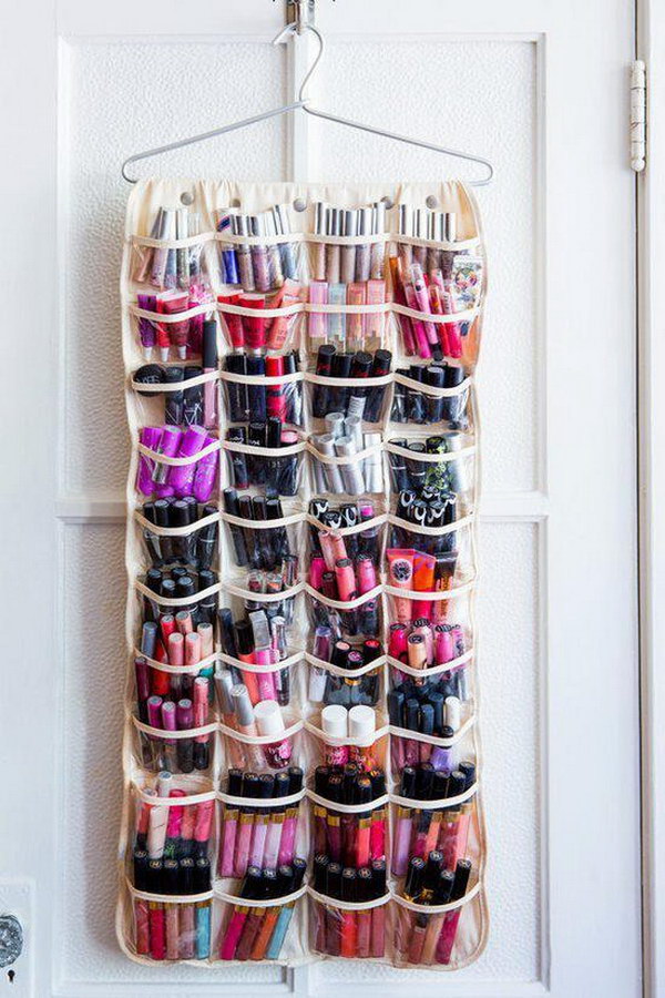 Makeups Storage with a Shoe Organizer. 