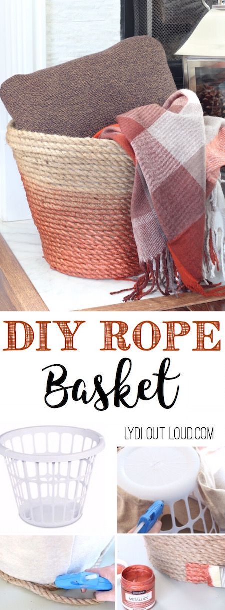 DIY Metallic Rope Throw Basket Made Out Of Dollar Store Laundry Basket. 