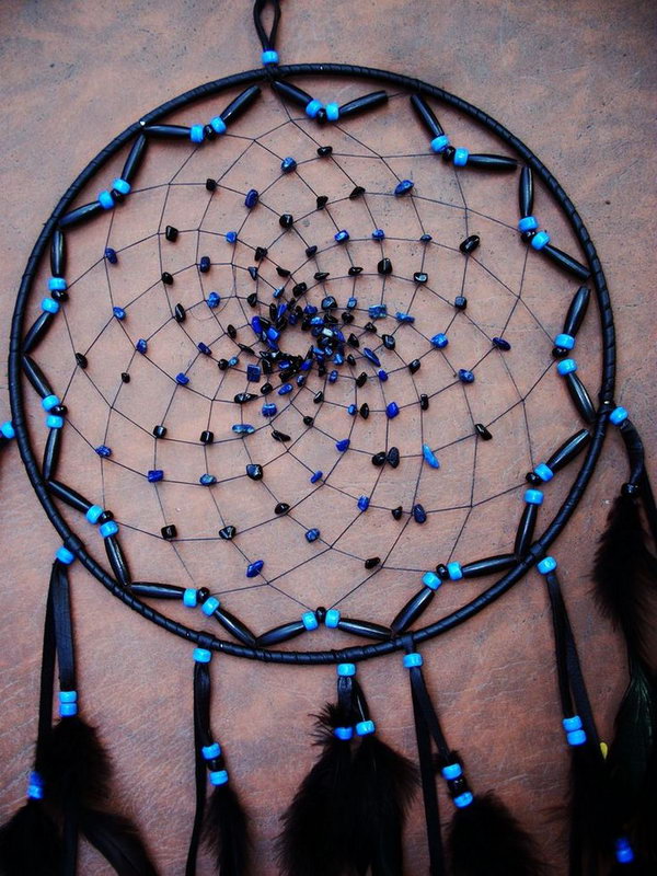 DIY Large Black and Blue Dream Catcher. 