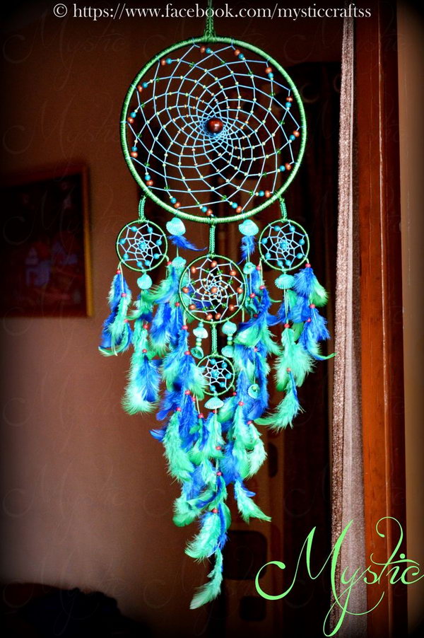 Seashell and Feather Decorated Dream Catcher. 