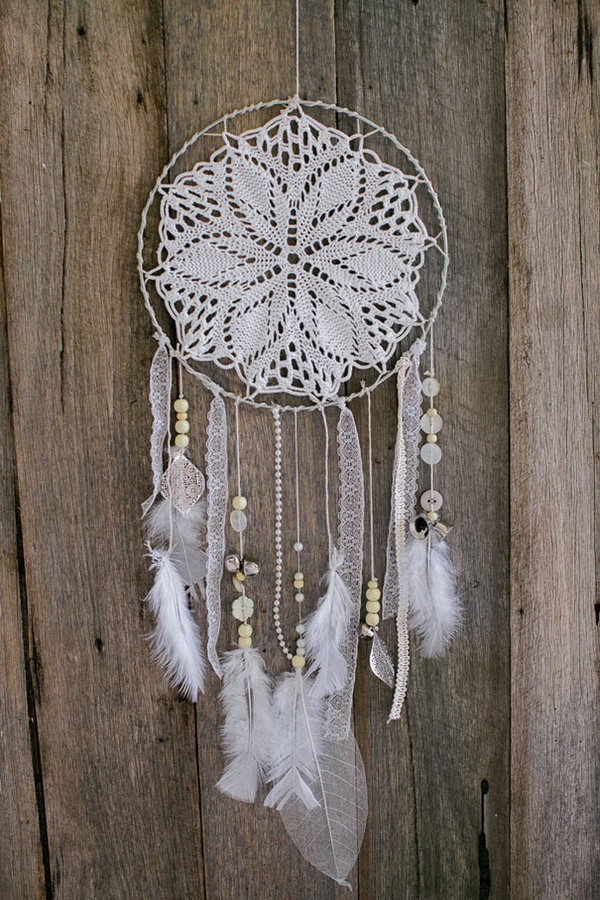 White Doily and Lace Dream Catcher. 