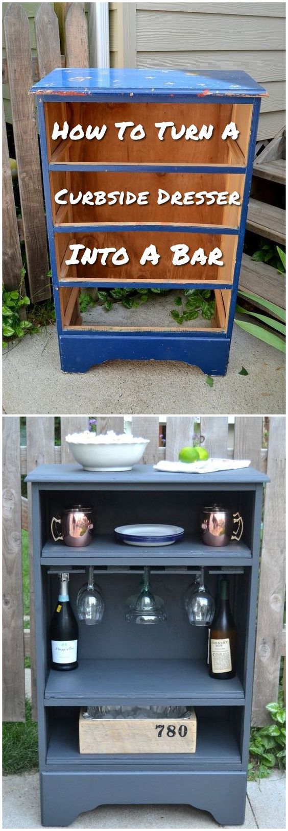 Turn A Curbside Dresser Into A Bar. 