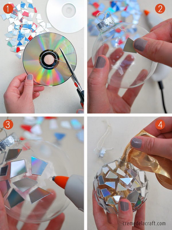 DIY Mosaic Ornaments from CDs. 