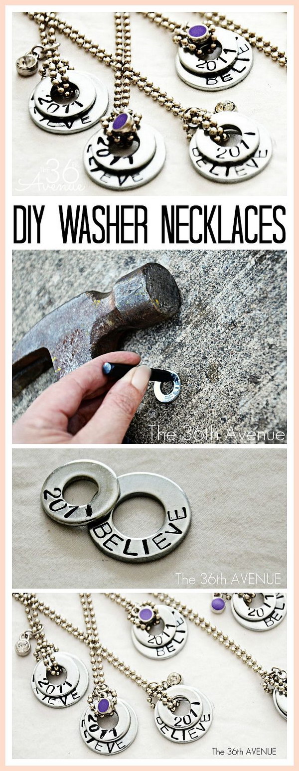 DIY Hand Stamped Washer Necklaces. 