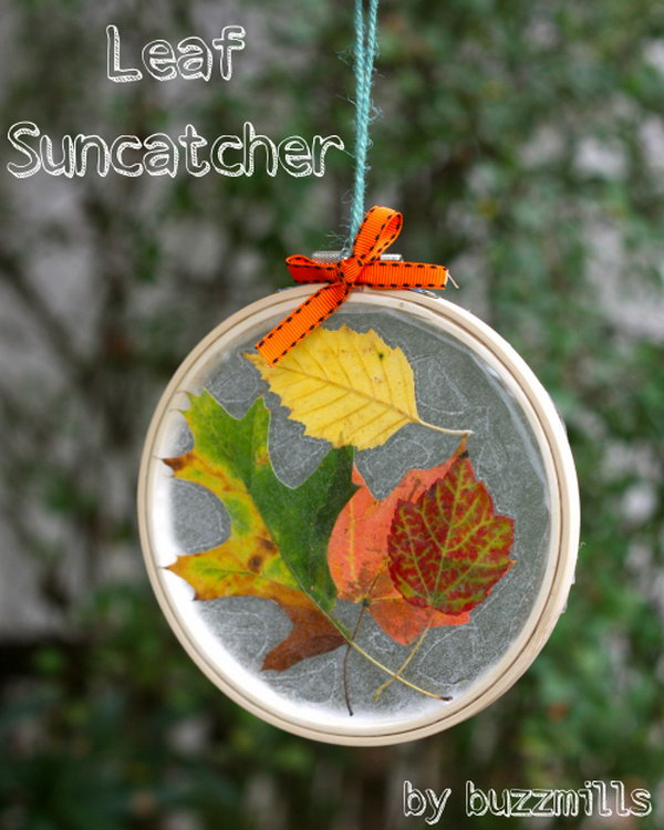 Embroidery Hoop Leaf Suncatchers. 