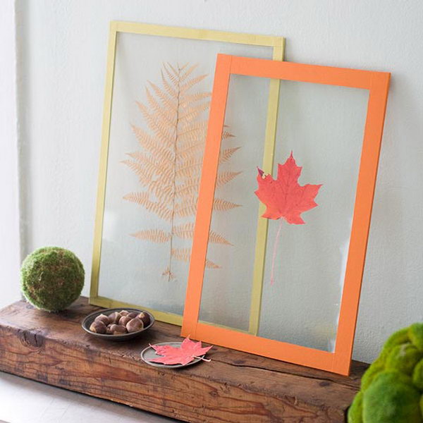 Fall Decor with Pressed Leaves. 