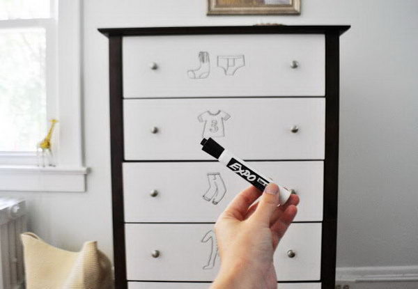 Dresser Drawers Makeover With Dresser Dry Erase Paint
