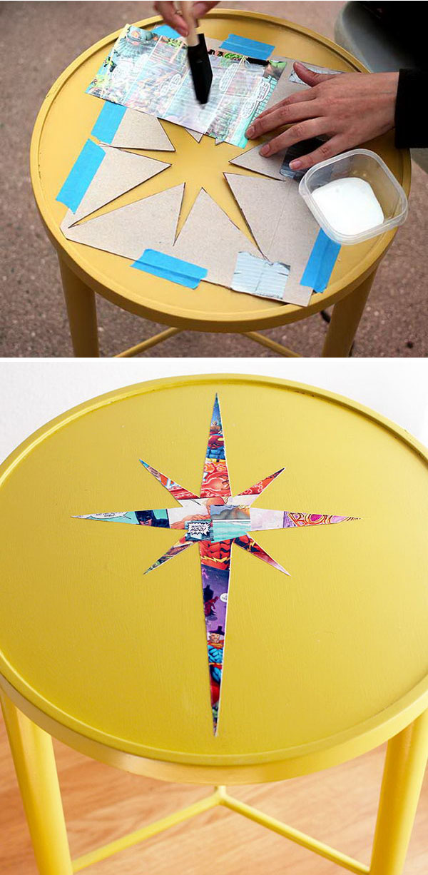 Side Table Comic Book Decoupage Makeover