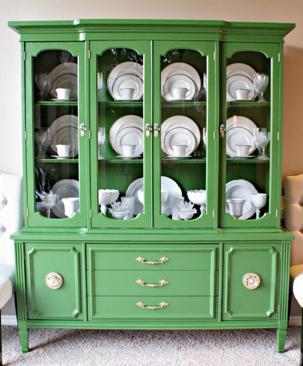 Green China Cabinet Makeover