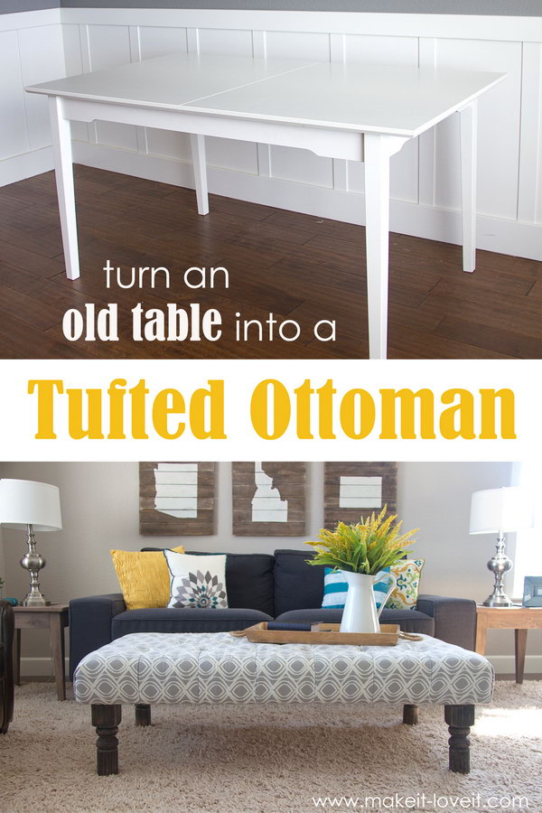 Turn an Old Table into a Tufted Fabric Ottoman