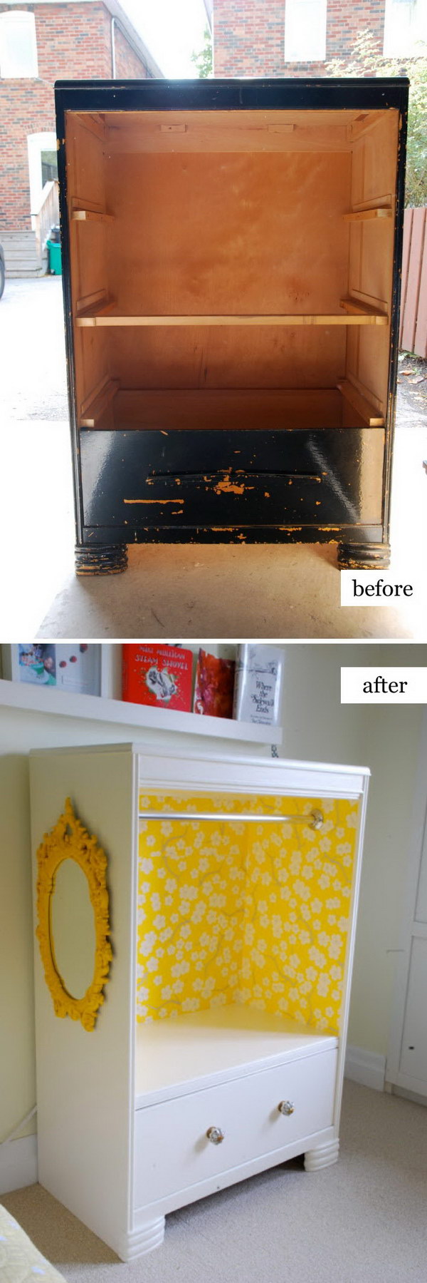 DIY Kid's Dress Up Storage From An Old Tall Boy Dresser. 