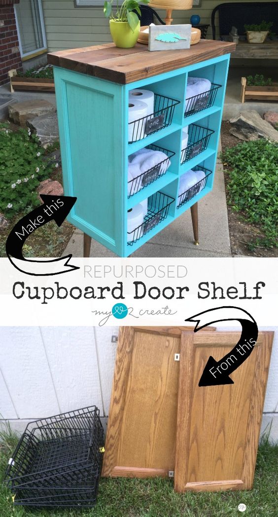 Repurposed Cupboard Door Shelf. 