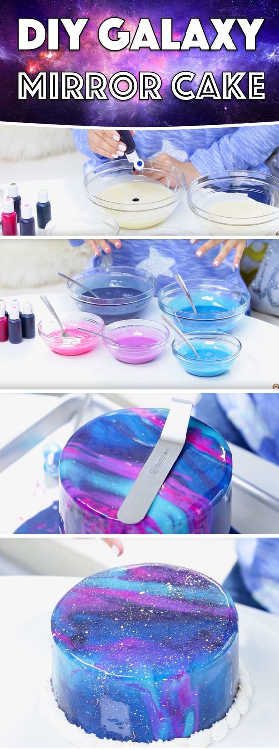 DIY Galaxy Mirror Cake. 