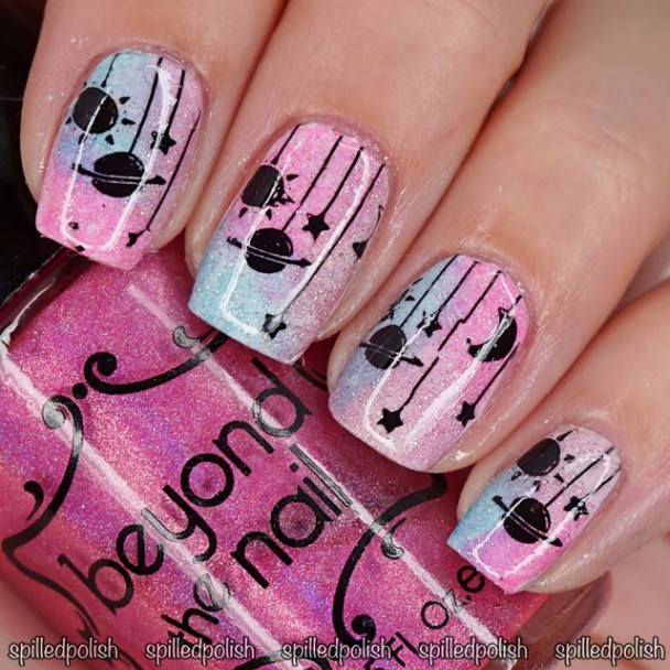 Cute Holo Pastel Themed Galaxy Nails. 