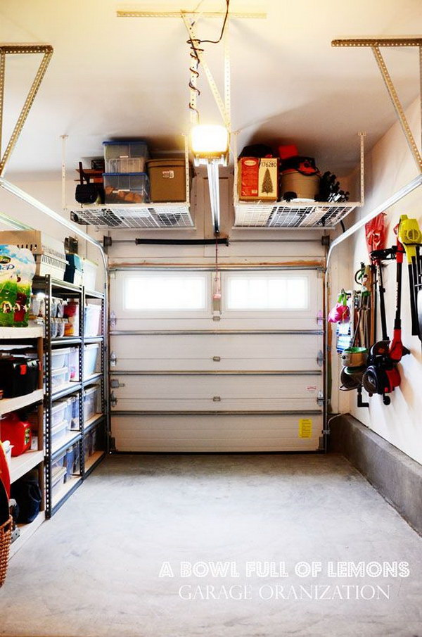 Tuck-up-and-away Shelving in the Garage. 