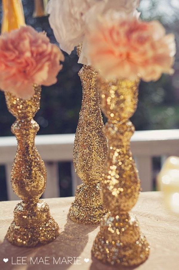 DIY Glittered Candle Sticks. 