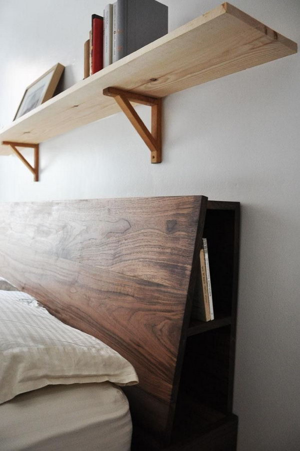 It's a clever idea to use your headboard for extra storage space.