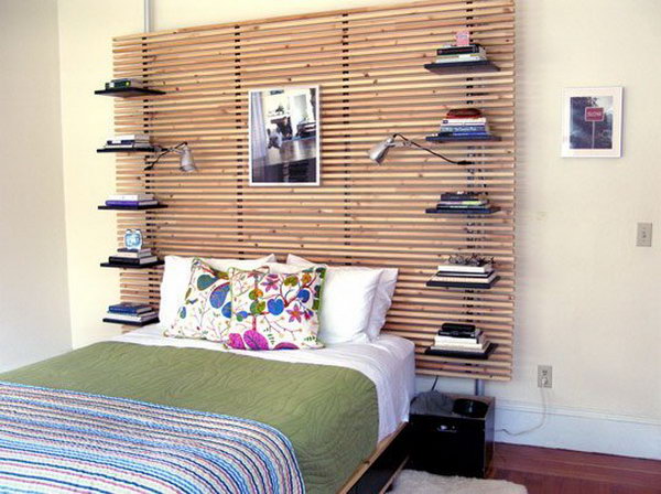 It's a clever idea to use your headboard for extra storage space.