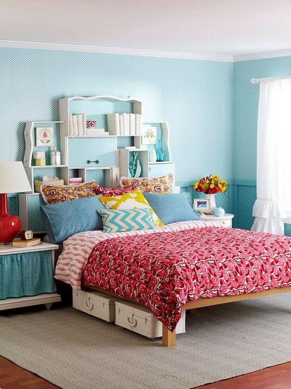 It's a clever idea to use your headboard for extra storage space.