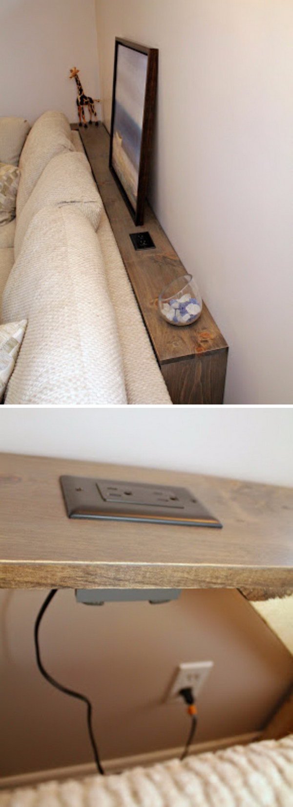 This DIY Table Behind Built-In Outlets Allows You Plug In Your Electronics Easily. 