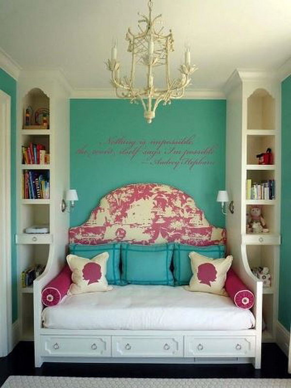 It's a clever idea to use your headboard for extra storage space.