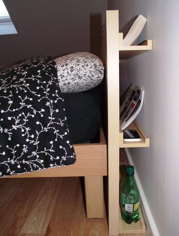 It's a clever idea to use your headboard for extra storage space.