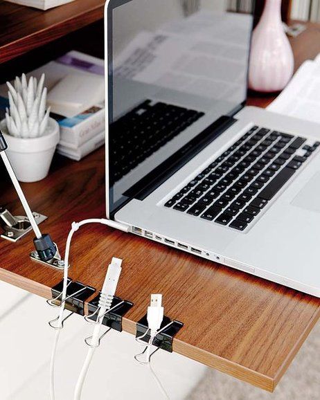 Keep Cords Easily Accessible with Binder Clips. 