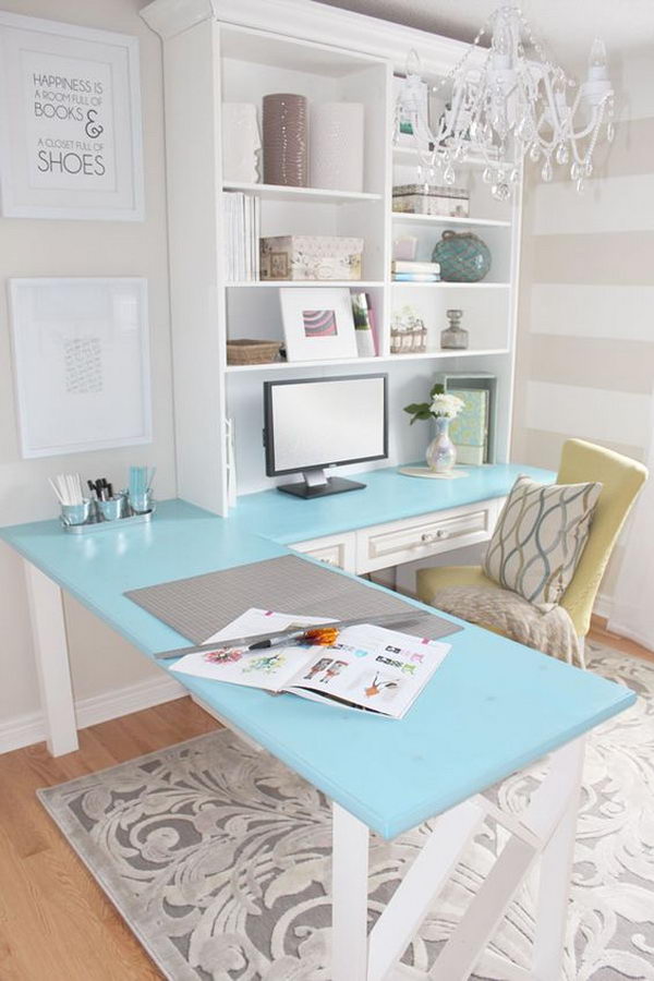 Pretty Home Office With L Shape Desk. 