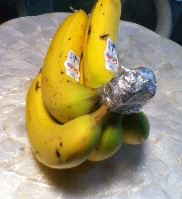 Wrap the crown of a bunch of bananas with plastic wrap. They’ll keep for 3-5 days longer than usual. 