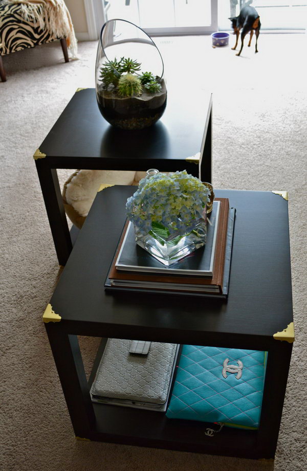 DIY Trunk Cube Tables made from four LACK side tables.