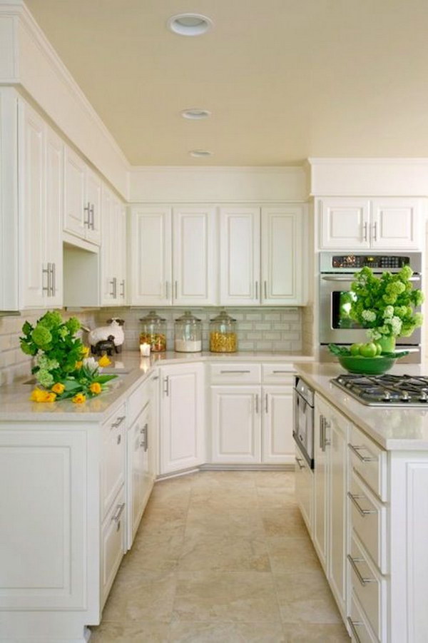 Amazing Kitchen with White Kitchen Cabinets, Granite Countertops. 