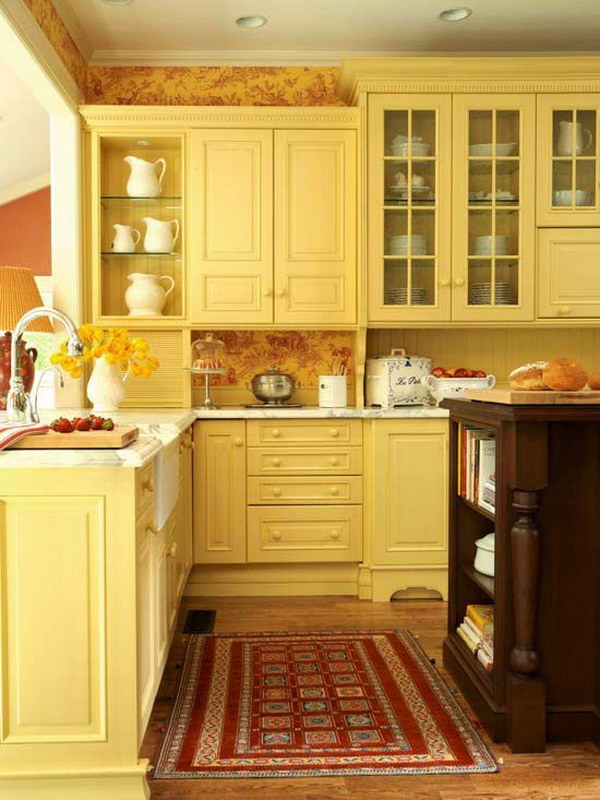 Traditional Yellow Kitchen Cabinets. 