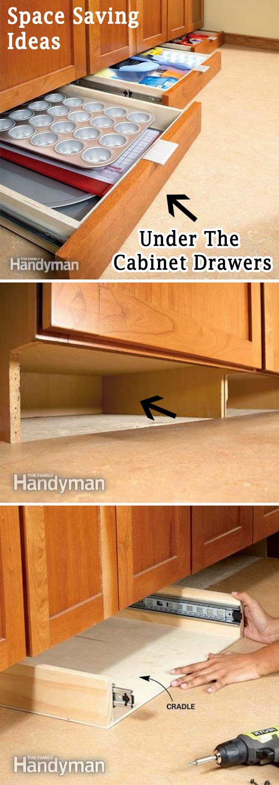 Add More Storage Space in the Kitchen with Under-Cabinet Drawers. 