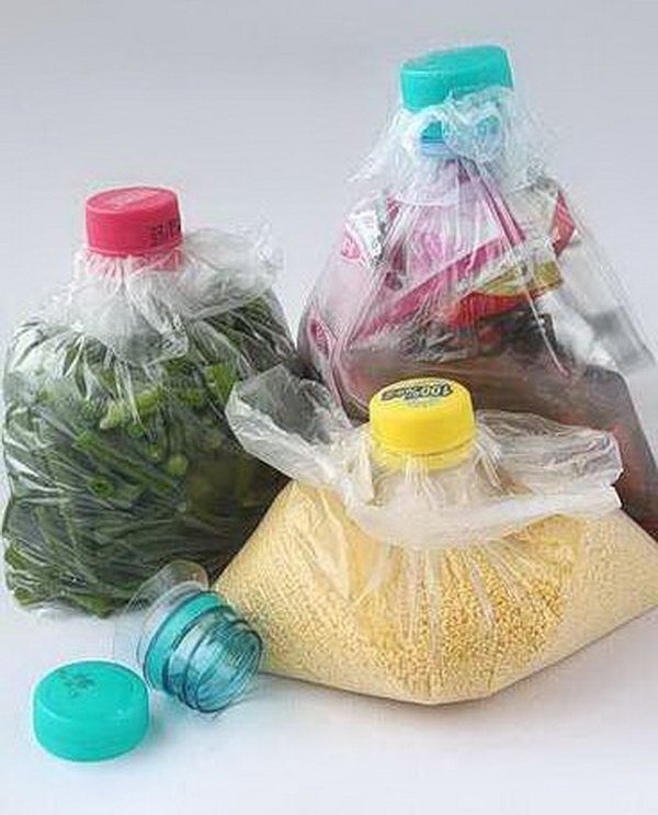 Recycle Plastic Bottles and Caps for Improving Plastic Bag Storage. 