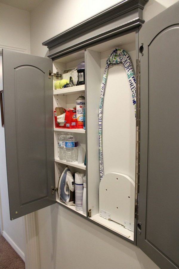 Store An Ironing Board In A DIY Built-In Wall Cabinet. 