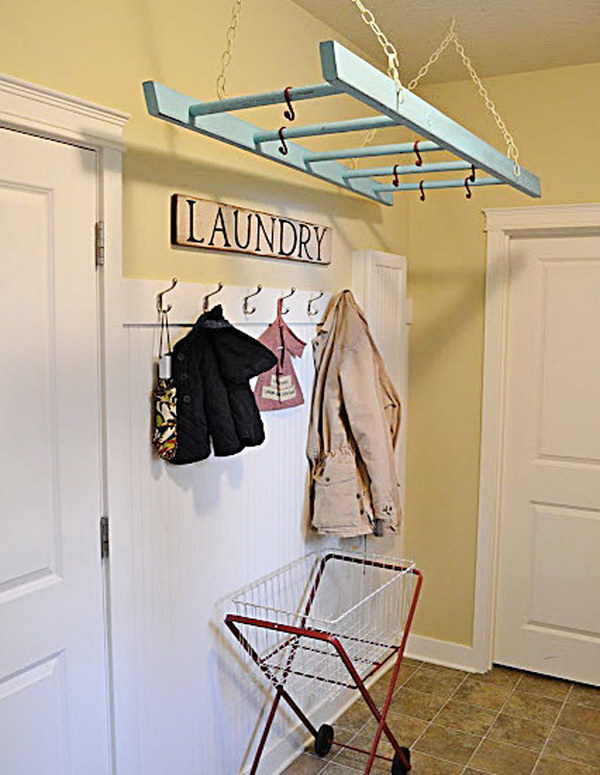 Use An Old Ladder In The Laundry Room As A Drying Rack. 