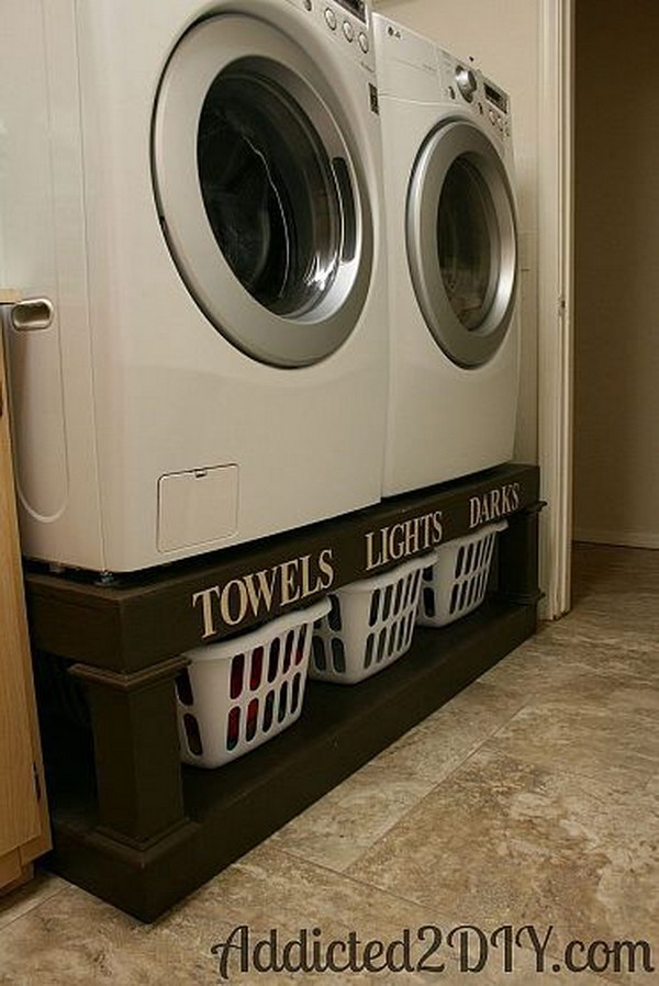 Create Space For Storage Baskets With This Diy Washer And Dryer Pedestal. 