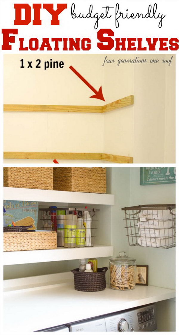 DIY Floating Shelves for Using Space Above The Washer. 