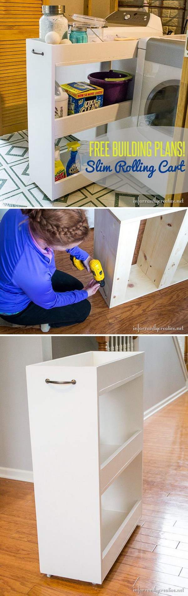 DIY Space Saving Slim Rolling Cart In Between The Washer And Dryer. 