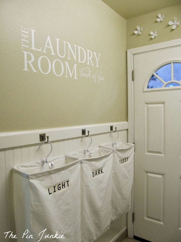 Install Hooks To Hang Laundry Bags for Sorting. 