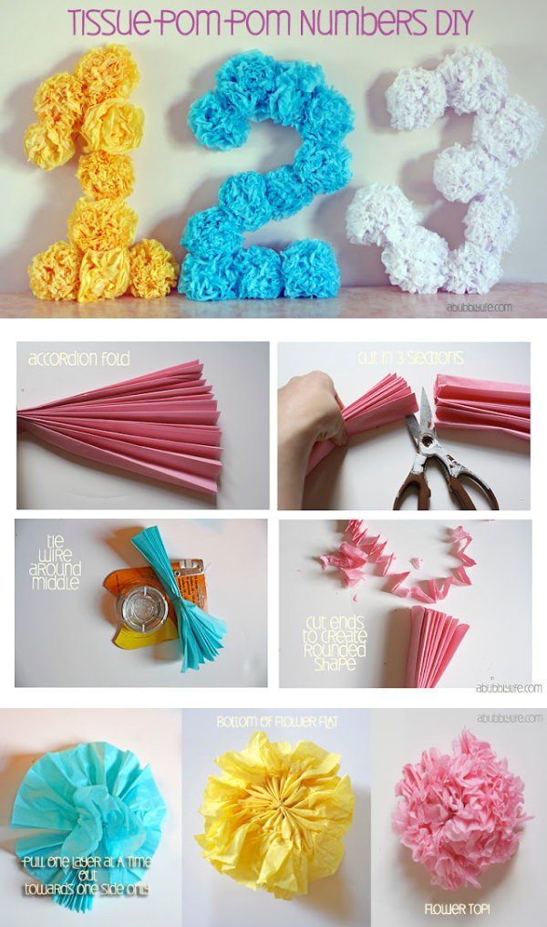 DIY Tissue Pom-pom Flower Letters. 