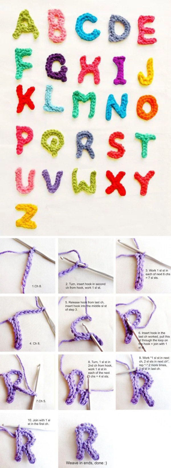 Crochet Letters Using Left Over Yarns. 